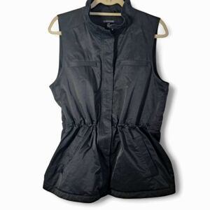 Eileen Fisher Black Vest Organic Cotton Fleece Lining EUC